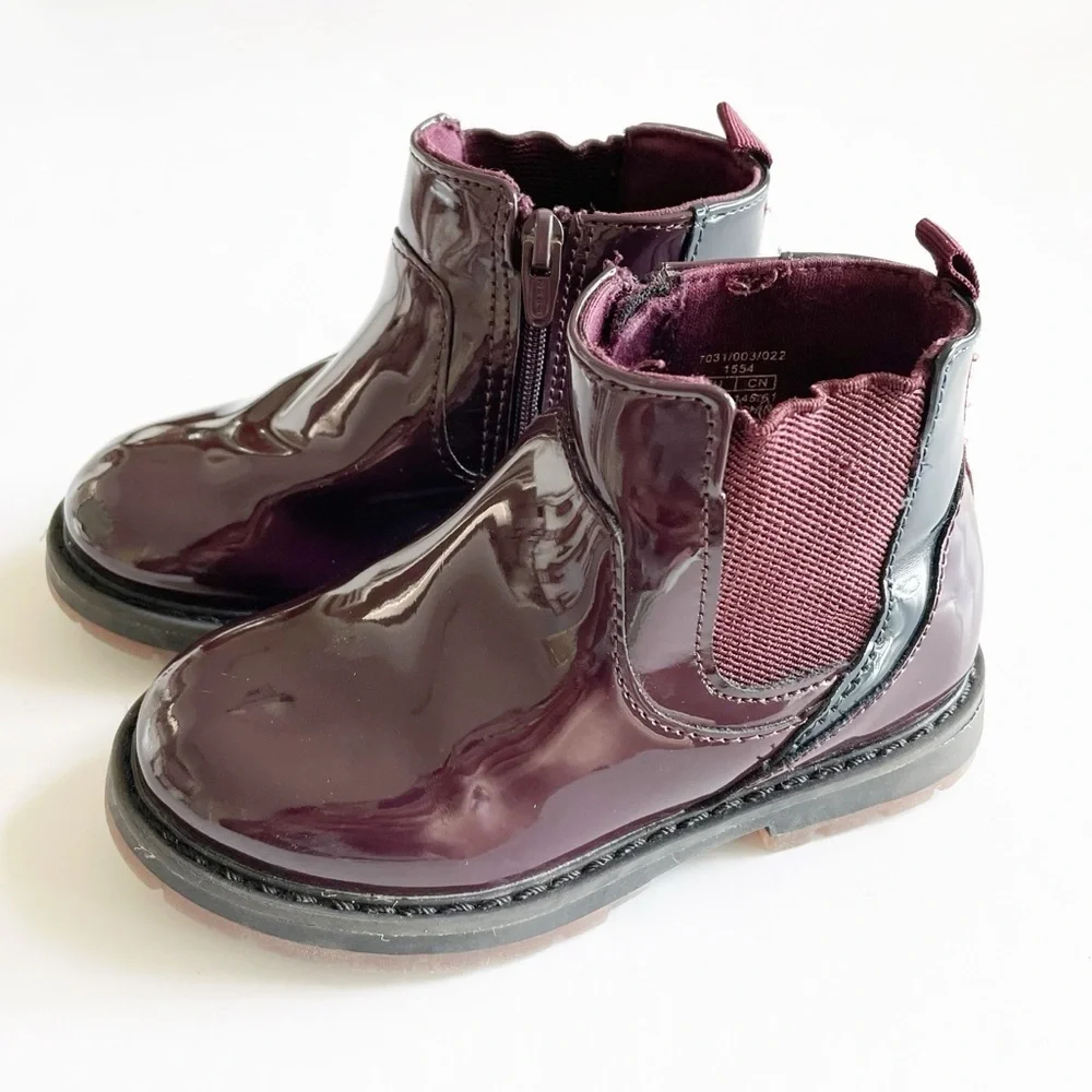 Zara Plum Patent Leather Chelsea Boots